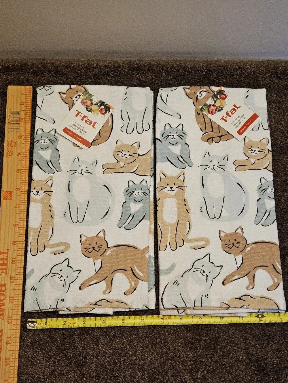 T-fal Dual Kt Doodle Cats Cat Kitchen Towel 100% Cotton (Lot of 2)